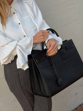 Load image into Gallery viewer, Saint Laurent - Sac De Jour Large Croc Embossed Leather Bag - Black - L