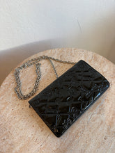 Load image into Gallery viewer, Chanel - Embossed Enamel Long Wallet 0n Chain - Black Patent Leather w Silver Hardware- S