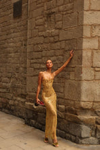 Load image into Gallery viewer, Aurela Hoxha - Honey Bloom Cherry Crystal Corset Beaded Dress - Honey - M - RRP$2190
