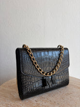 Load image into Gallery viewer, Max Mara - Croc Skin Shoulder/Belt Bag w Monogram Clasp - Black - S