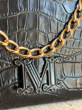 Load image into Gallery viewer, Max Mara - Croc Skin Shoulder/Belt Bag w Monogram Clasp - Black - S