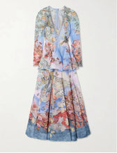 Load image into Gallery viewer, Zimmermann - Illustration Floral Linen/Silk Crystal Embellished Gown - Blue/Lilac Floral - 1 - RRP$2,750