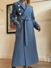 Load image into Gallery viewer, Camilla and Marc - Asymmetrical Collar Coat w belt &amp; white Buttons - Slate Blue - 8
