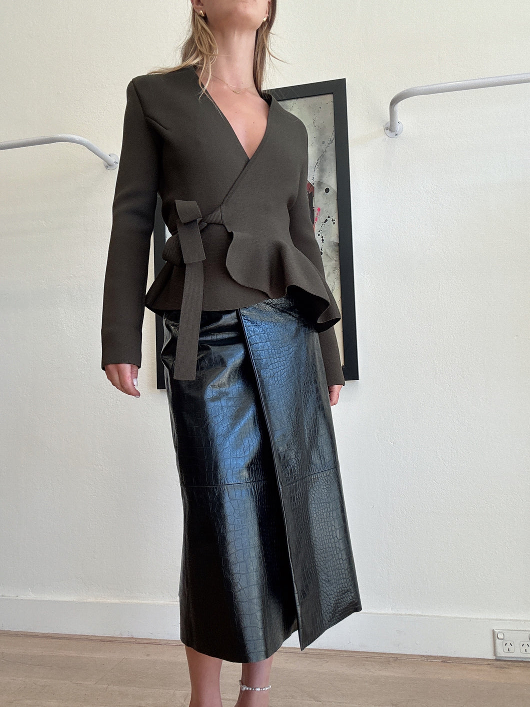 Camilla and Marc - Florian Croc Effect Leather Midi  Skirt - Black - 8 - BNWT - RRP $1,500