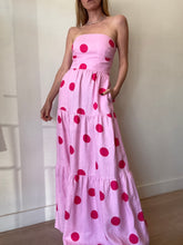 Load image into Gallery viewer, Rebecca Vallance - Delia Linen Strapless Tiered Maxi Dress - Pink Spot Print - 8 - RRP$440
