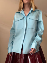 Load image into Gallery viewer, Alex Perry - Satin Crepe LS Classic Shirt w Pockets  - Baby Blue - 10
