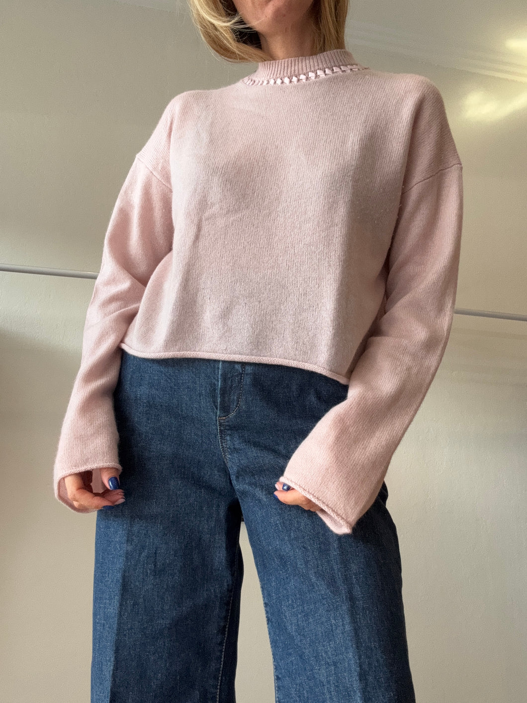 Theory - Cashmere Sweater w Ribbon Detail - Knitwear - Blush - P