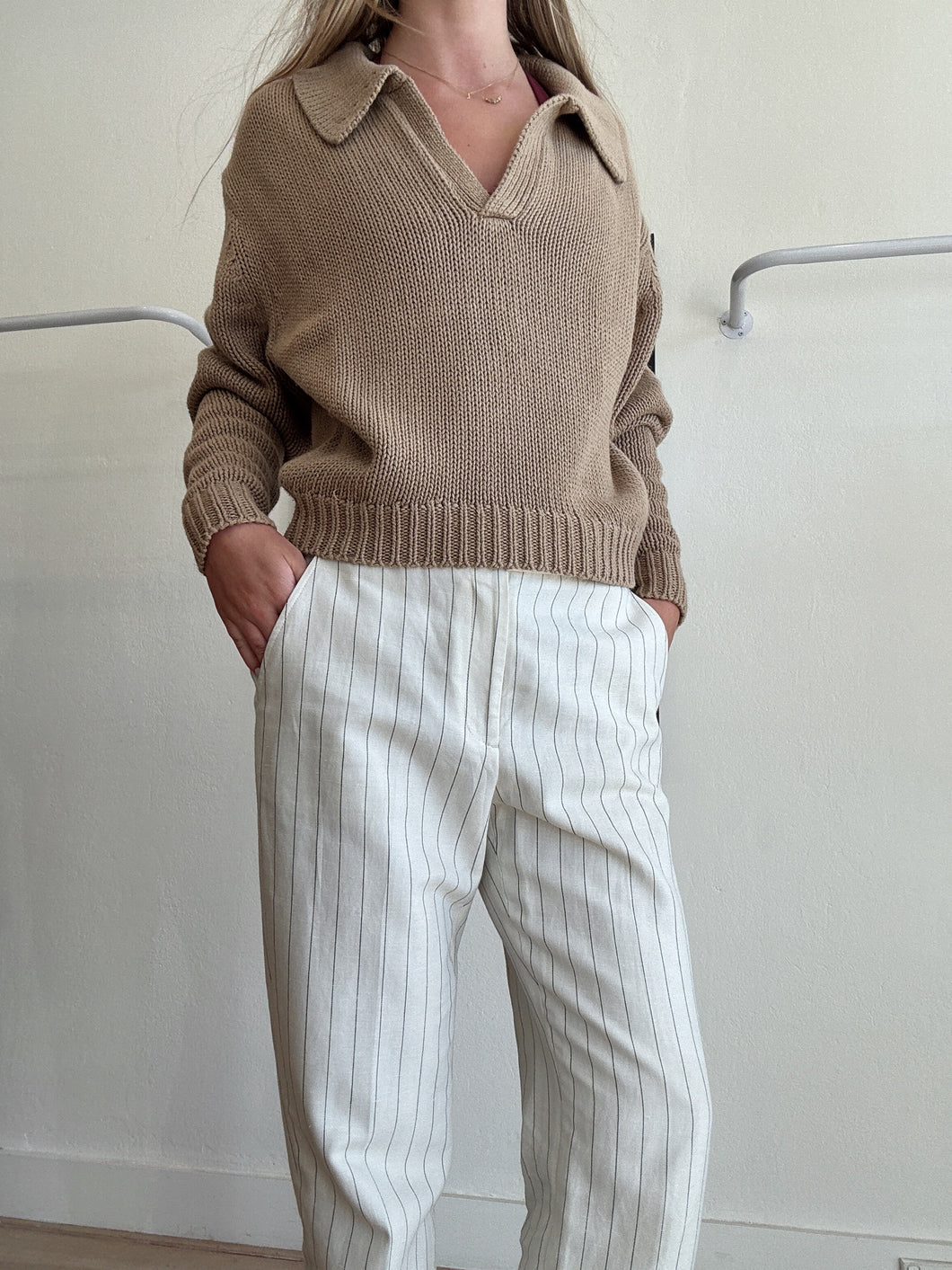 Bassike - Boxy Cotton  Sweater - Knitwear - Tan - 00 NWT - RRP$395