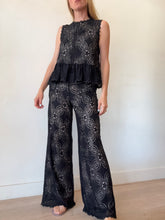 Load image into Gallery viewer, Flannel - Lace Peplum Top &amp; Wide Leg Pants set - Black - 0
