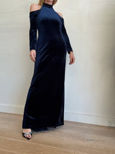 Load image into Gallery viewer, Carla Zampatti - High Neck Cut Out Velvet Maxi Dress - Navy - 8
