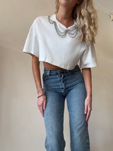 Load image into Gallery viewer, Area - Crystal chained Crop T-Shirt - White - XS
