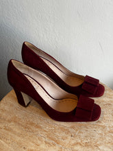 Load image into Gallery viewer, Miu Miu Suede Bow 8.5cm Block Heel - Heels - Wine - 38.5
