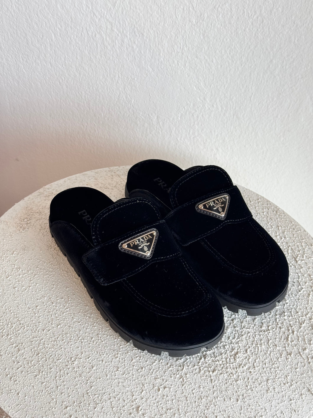 Prada - Velvet Slippers - Black - 35 - new w box - RRP$1,740