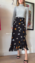 Load image into Gallery viewer, Ganni - Wrap Skirt w Floral Print &amp; Ruffle Hem  - Black - 34
