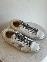 Load image into Gallery viewer, Golden Goose - Superstar Shearling Sneakers w Silver Glitter Star - White - 39
