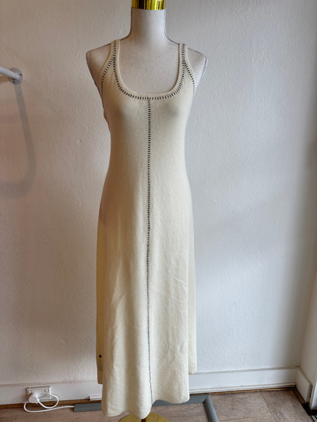 Gabriela Hearst - Cashmere Stitch Midi dress - Ivory w black stitch - XL - RRP$1,690