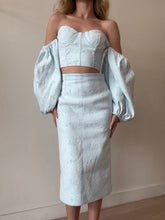 Load image into Gallery viewer, Scanlan Theodore - Embroidery  Cropped Corset Top &amp; Pencil Skirt - Pale Blue - S
