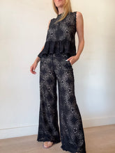Load image into Gallery viewer, Flannel - Lace Peplum Top &amp; Wide Leg Pants set - Black - 0
