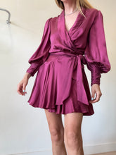 Load image into Gallery viewer, Zimmermann - Silk LS Ruffle Hem Wrap Mini Dress - Burgundy - 1 - RRP$525
