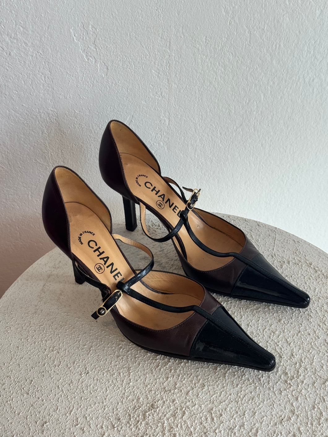 Chanel - Vintage 32Kitten Heel Mary Janes Shoes - Black/Brown  - 36.5