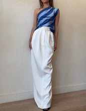Load image into Gallery viewer, Oroton - Slub Sik Stripe One Shoulder Top - Blue - 6 - RRP$249

