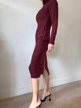 Load image into Gallery viewer, Alex Perry - Crepe High Neck LS Dress w Exposed Zip - Wine - 10
