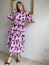 Load image into Gallery viewer, Ganni - Floral pleated Georgette Midi dress - Pink w black tulip print - 34
