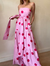 Load image into Gallery viewer, Rebecca Vallance - Delia Linen Strapless Tiered Maxi Dress - Pink Spot Print - 8 - RRP$440
