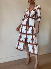 Load image into Gallery viewer, Sandro - Rehane Border Print Belted Midi Dress - White - 34 - RRP$595
