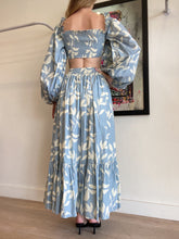 Load image into Gallery viewer, Palm Noosa - Rushed Top &amp; Skirt Set - Blue w Ivory Leaf Print  - 10
