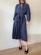 Load image into Gallery viewer, Scanlan Theodore - Silk LS Midi Dress w Pussybow - Navy - 10
