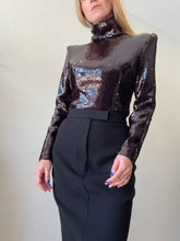 Load image into Gallery viewer, Alex Perry - Sequin High Neck LS Bodysuit - Brown - 10
