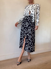 Load image into Gallery viewer, Self Portrait - LS Daisy Print Midi Dress w Neck Tie  - Black &amp; White - 8
