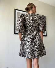 Load image into Gallery viewer, Ganni - V Neck Puff  Mini Dress - Animal Print - 44 - RRP$650
