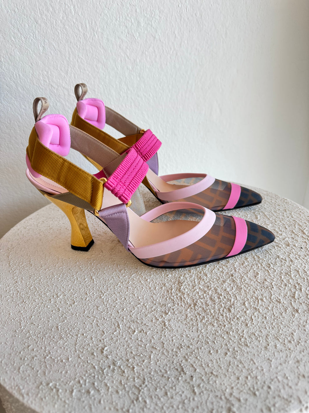 Fendi - Mesh Colibri Slingback Pumps Heels - Pink - 38 - new w box - RRP$1650