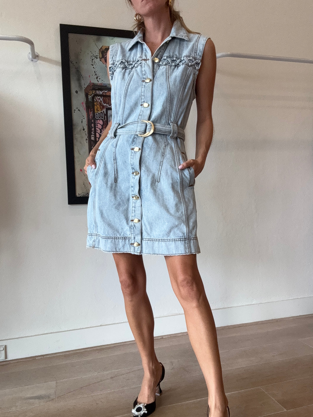 Aje - Marcia Laced Denim Mini dress - Light Denim - 10