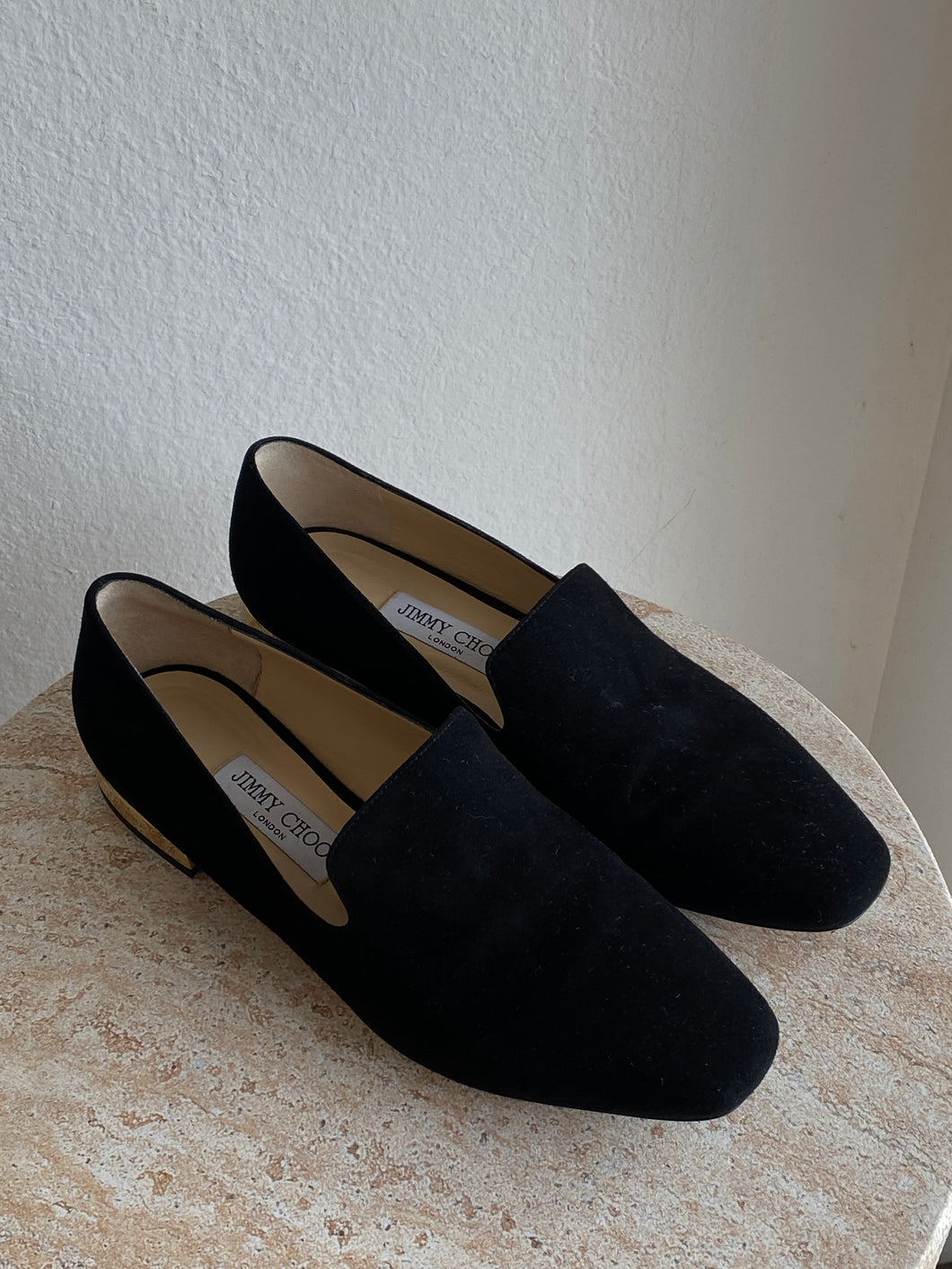Jimmy Choo - Suede Loafers - Black w gold heel - 39 - new w box