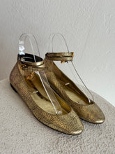 Load image into Gallery viewer, Alexander McQueen - Wrap Ankle Ballet Flats - Gold - 37.5
