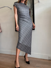Load image into Gallery viewer, Incu - Ruched Detail Mesh Midi Dress - Black/White Check - 10
