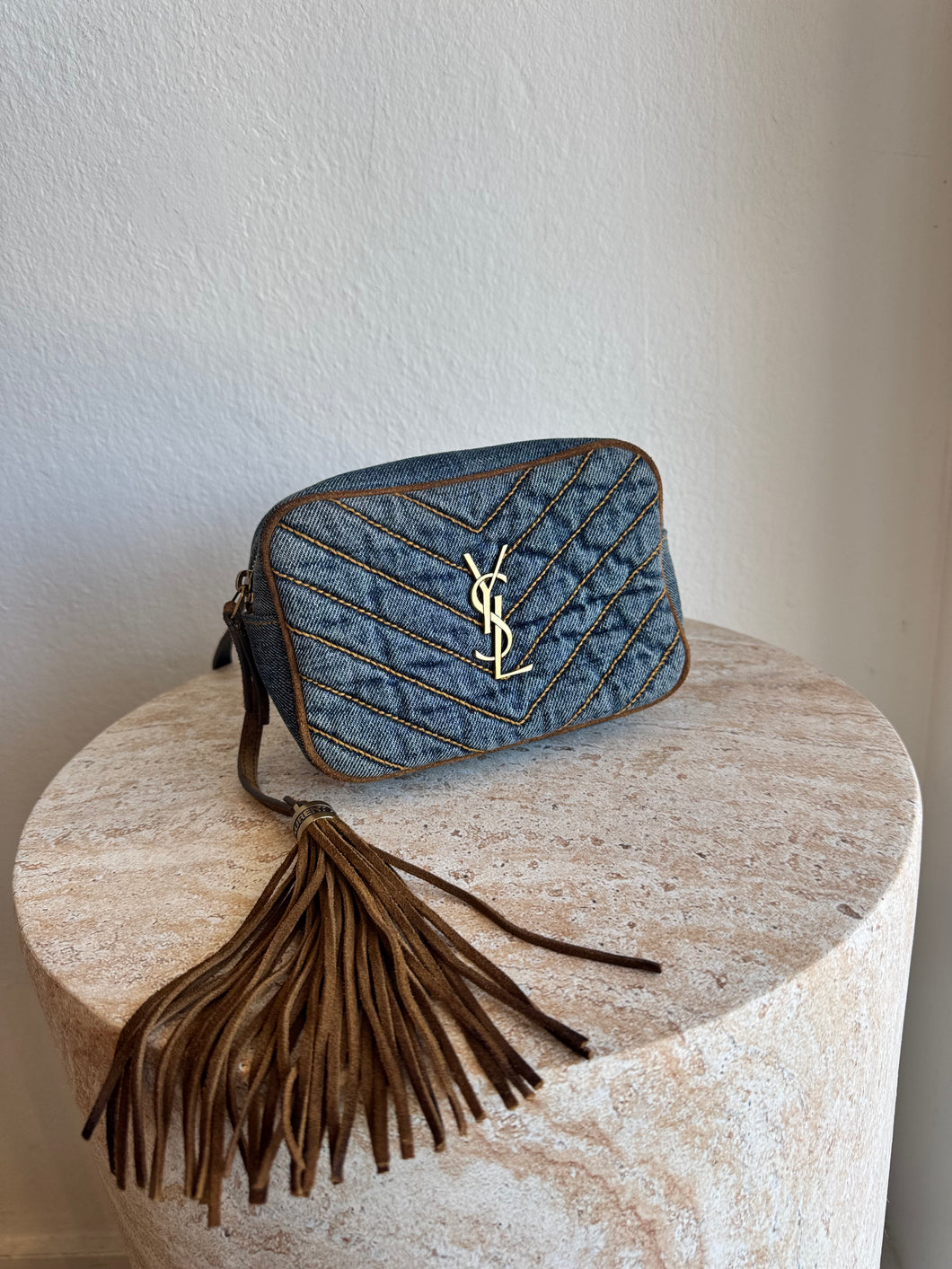 YSL - Chevron Quilted Denim Lou Belt Bag - Denim - Mini - RRP$1,765