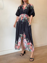 Load image into Gallery viewer, Zimmermann - Bellitude Shirred Waist Midi Dress - Navy w florals - 1 - RRP$795
