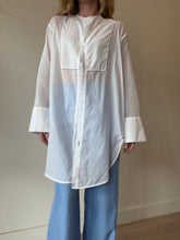 Load image into Gallery viewer, Bassike - Sheer Cotton Shirt - White w black stitch detail- XS/S
