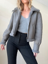 Load image into Gallery viewer, Fendi - Leather/Shearling Aviator Jacket - Grey - 40 - RRP$11,200
