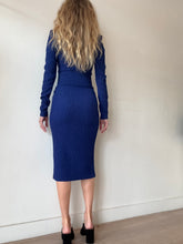 Load image into Gallery viewer, Scanlan Theodore - Stretch Reptile LS Midi Dress w Belt  - Cobalt - 6 - NWT - RRP$800
