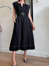 Load image into Gallery viewer, Aje - Beacon Sleeveless Midi Dress w white stitch &amp; belt - Black - 12 - RRP $450
