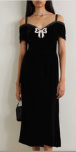 Load image into Gallery viewer, Saloni - Clementine off-the-shoulder embellished velvet Midi dress - Black - 10 - bnwt - RRP$1,050
