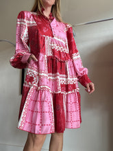 Load image into Gallery viewer, Alessandra -LS Tiered Ruffle Silk Dress - Pink/Red - M
