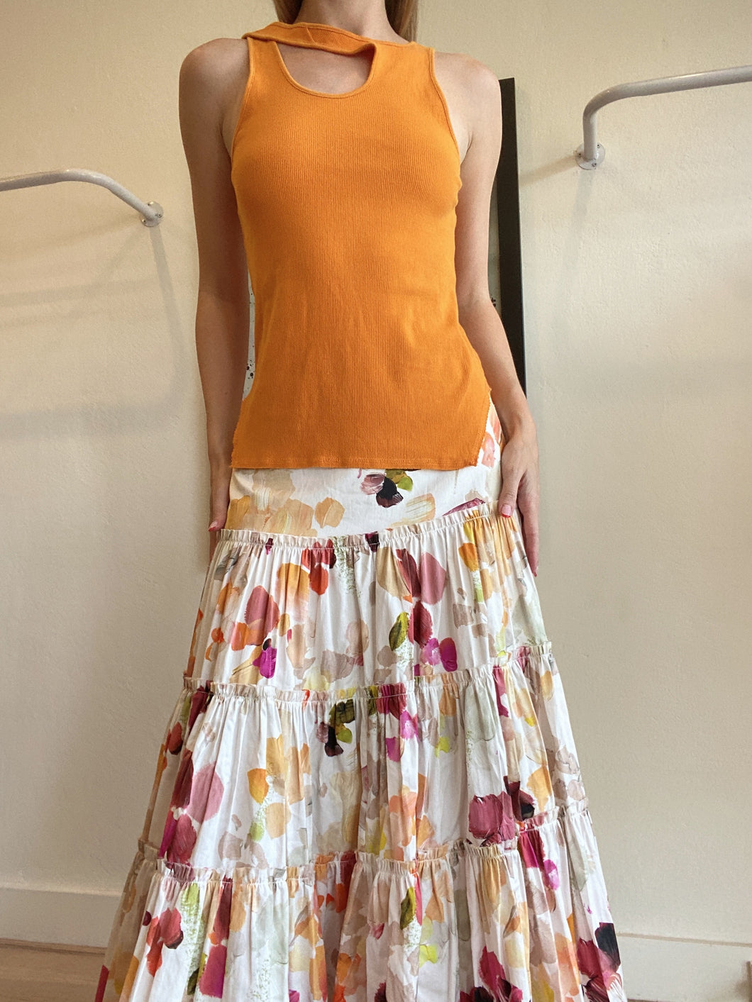 Bassike - Ribbed Singlet Top - Orange - 1