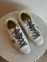 Load image into Gallery viewer, Golden Goose - Superstar Shearling Sneakers w Silver Glitter Star - White - 39
