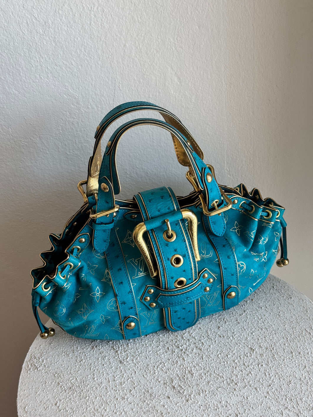 Louis Vuitton - Suede/Ostrich Theda Bag - Teal - M